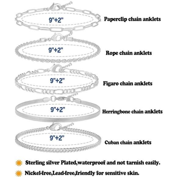 14K Gold/Sterling Silver Plated Anklet Bracelets for Women Waterproof Plus Size - Picture 5 of 7